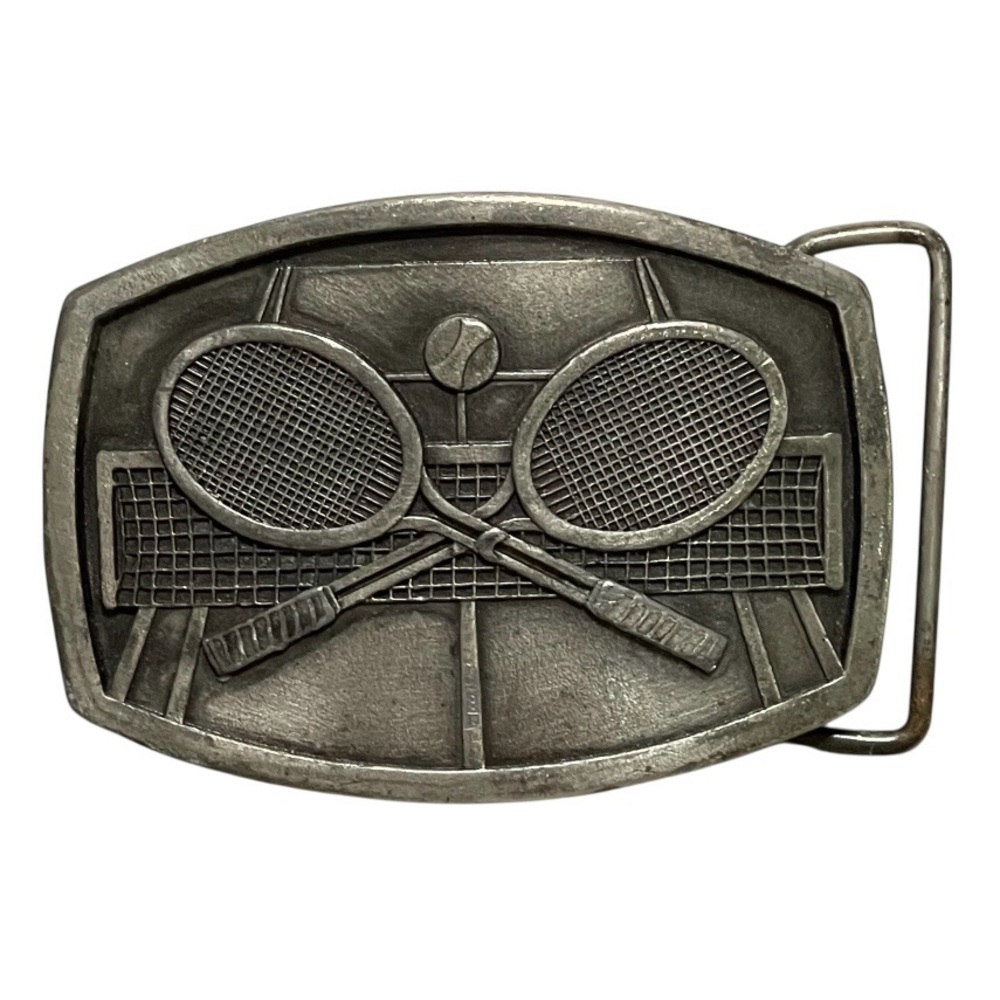 Indiana Metal Craft Tennis Rackets Belt Buckle 1977 Marked S98 Preppy Sporty